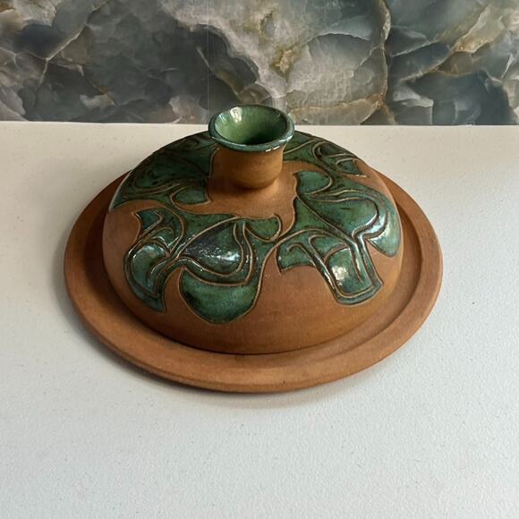 Vintage Dome Lid Butter Dish Art Studio Pottery Covered 2Piece Artist Signed 70s - Picture 2 of 14